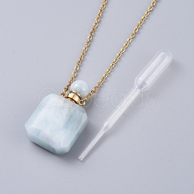 Natural Aquamarine Perfume Bottle Pendant Necklaces NJEW-F266-01B-1