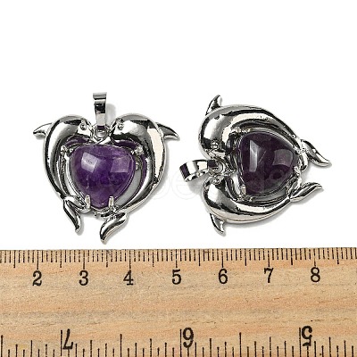 Natural Amethyst Heart Pendants G-M434-02P-24-1