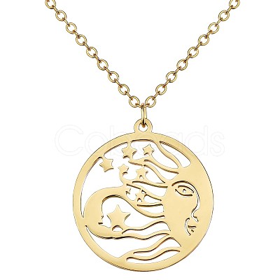 Titanium Steel Celestial Sun Moon and Star Pendant Necklace JN1058C-1