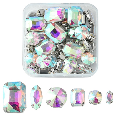 48Pcs 6 Style Horse Eye & Rectangle Octagon & Flat Round Sew on Rhinestone RGLA-FS0001-13-1