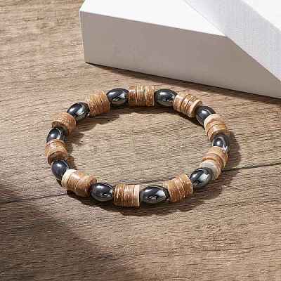 Coconut & Synthetic Hematite Stretch Bracelet BJEW-JB08093-1