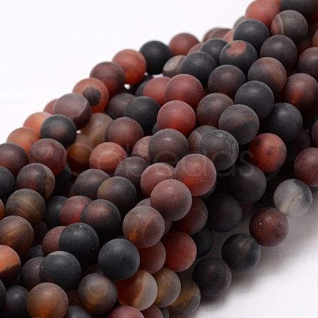 Dyed Frosted Natural Agate Round Beads Strands G-E322B-8mm-01-1