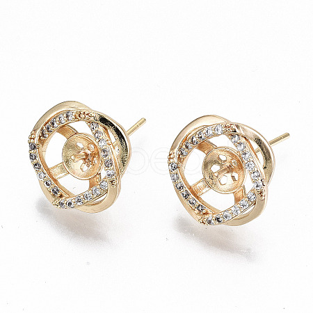Brass Micro Pave Clear Cubic Zirconia Stud Earring Findings KK-T062-54G-NF-1