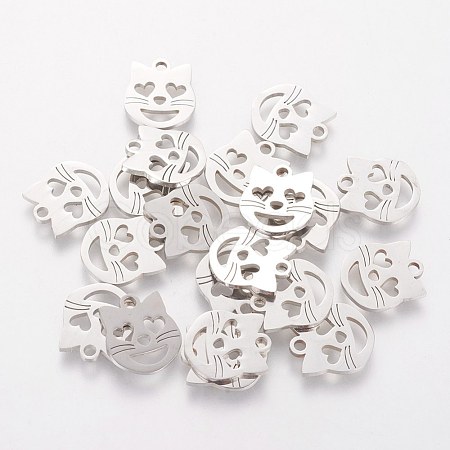 Non-Tarnish 201 Stainless Steel Kitten Charms STAS-Q201-T111-1