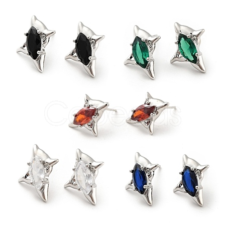 Cubic Zirconia Star Stud Earrings EJEW-G297-26P-1