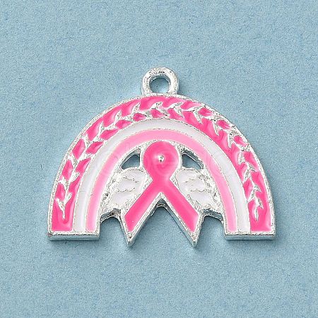 Breast Cancer Pink Awareness Ribbon Theme Alloy Enamel Pendants ENAM-A147-01F-1
