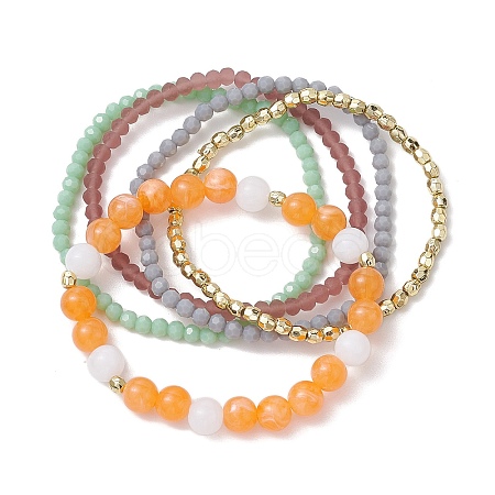 5Pcs 5 Styles Acrylic & Glass Beaded Stretch Bracelet Sets BJEW-JB10607-1