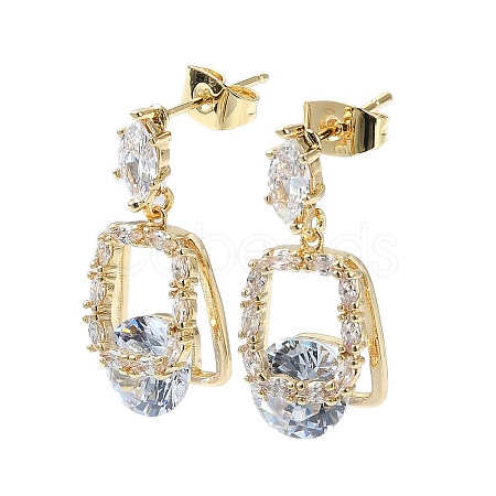 Rectangle Brass Micro Pave Cubic Zirconia Dangle Stud Earrings EJEW-D098-15G-1