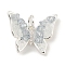 Natural Quartz Crystal Pendants, Brass Pave Clear Cubic Zirconia Butterfly Charms with Enamel & Jump Rings, Silver, 15x18x5mm, Hole: 3mm