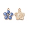 Alloy Pendants, with Enamel, Flower Charm, Golden, Cornflower Blue, 17x14.5x2mm, Hole: 1.7mm