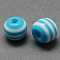 Round Striped Resin Beads, Deep Sky Blue, 10x9mm, Hole: 1.8~2mm