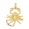 Brass Micro Pave Cubic Zirconia Pendants, with Glass, Real 18K Gold Plated Scorpion Charms, Clear, 36.5x31.5x3.5mm, Hole: 7.5x4.8mm