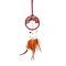 Iron & Natural Carnelian Woven Web/Net with Feather Pendant Decorations, Flat Round with Tree, 75mm