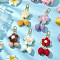 Handmade Crochet Cotton Cherry Flower Hanging Ornaments, with Alloy Swivel Clasps, Mixed Color, 95~118mm