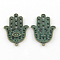 Zinc Alloy Hamsa Hand/Hand of Fatima/Hand of Miriam with Eye Pendants, Cadmium Free & Nickel Free & Lead Free, Antique Bronze & Green Patina, 42x28x2.5mm, Hole: 2mm