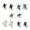 Cubic Zirconia Star Stud Earrings, Platinum Plated Brass Jewelry for Women, Cadmium Free & Nickel Free & Lead Free, Mixed Color, 17x14mm, Pin: 0.8mm