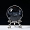 Carving Crystal Ball, Glass Sphere Decoration, with Platinum Tone Alloy Stand, Clear, Planet, 60mm