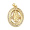 Brass Micro Pave Clear Cubic Zirconia Pendants, Oval with Virgin Mary, Real 18K Gold Plated, 33x23.5x6mm, Hole: 4x3mm