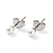 Plastic Imitation Pearl Stud Earrings, with 304 Stainless Steel Pins and Ear Nuts, Round Ball, Stainless Steel Color, 4mm, Pin: 0.6mm, 6pairs/card