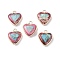 Dyed Synthetic Imperial Jasper Pendants, Brass Heart Charms, Golden, Pale Violet Red, 19x16x4.5~5.5mm, Hole: 2.7mm