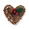 Christmas Theme Foam Imitation Berry & Plastic Pine Picks Decor, with Iron Wire, Natural Vines and Pine Cones,  for Christmas Table Party Home Decor, Heart, 75x78x29.5mm