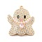 Alloy with Glass Rhinestone Pendants, with ABS Pearl,  Halloween Theme, Ghost, Golden, 41x35.5x8mm, Hole: 2mm