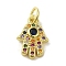 Brass Micro Pave Cubic Zirconia Charms, Real 18K Gold Plated, Hamsa Hand Charms, Colorful, 14.5x10x2.5mm, Hole: 3mm