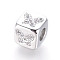 Brass Beads, with Micro Pave Cubic Zirconia, Cube with Butterfly, Clear, Platinum, 6x6x6mm, Hole: 3mm