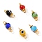 Golden Plated Handmade Lampwork link Connectors, with Alloy Spacer Beads and Iron Eye Pin, Round with Evil Eye, Mixed Color, 14x6mm, Hole: 1.8mm