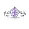 925 Sterling Silver Micro Pave Cubic Zirconia Plain Band Rings, Real Platinum Plated, Teardrop, Violet, US Size 7(17.3mm)