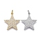 Brass Micro Pave Clear Cubic Zirconia Pendants, Long-Lasting Plated, Star, Mixed Color, 20x19x2mm, Jump Rings: 5x1mm, Inner Diameter: 3mm