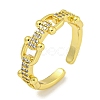 Rack Plating Brass Micro Pave Cubic Zirconia Link Chains Open Cuff Rings for Women RJEW-I104-10G-1