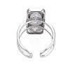 Cubic Zirconia Rectangle Open Cuff Ring RJEW-N037-015-01P-2