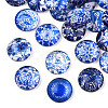 Blue and White Floral Printed Glass Flatback Cabochons X-GGLA-A002-12mm-XX-3