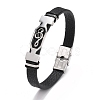 Stainless Steel Musical Note Link Bracelet with Leather Cords for Men PW-WG93702-01-1