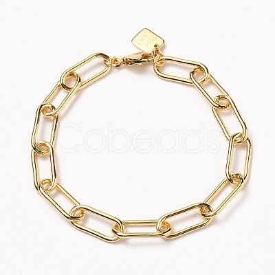 Brass Paperclip Chain Bracelets BJEW-H537-10G-1