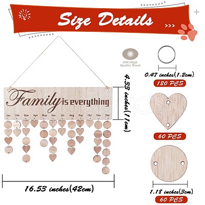 Wooden Family Birthday Reminder Calendar Hanging Board for Important Dates JX068A-1