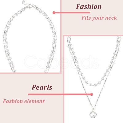 ANATTASOUL 2Pcs 2 Colors Plastic Imitation Pearl Pendants Double Layer Necklaces Set NJEW-AN0001-11-1