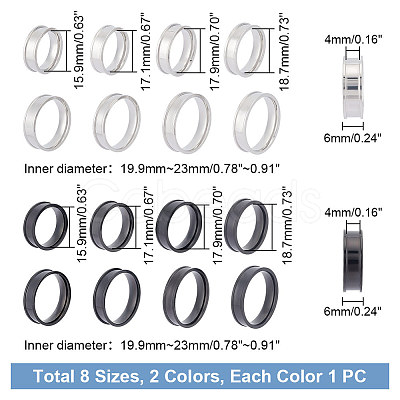 Unicraftale 16Pcs 16 Styles 201 Stainless Steel Grooved Finger Ring Settings STAS-UN0051-07-1