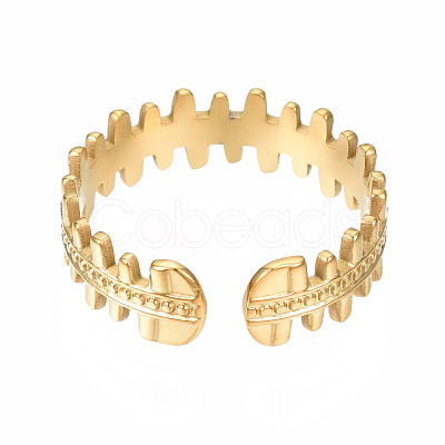 304 Stainless Steel Fish Bone Wrap Open Cuff Ring RJEW-T023-64G-1