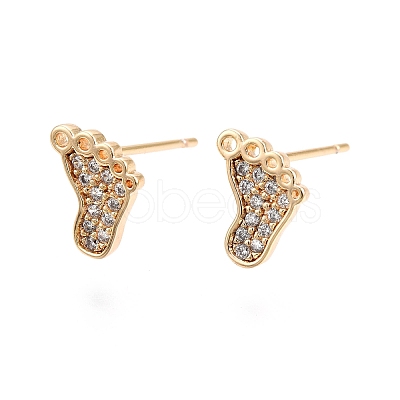 Clear Cubic Zirconia Footprint Stud Earrings EJEW-C047-05G-1