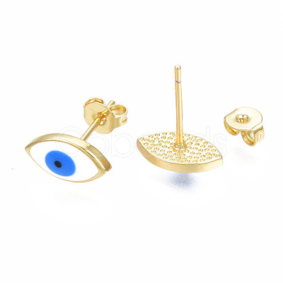 Oval with Evil Eye Stud Earrings EJEW-N011-47-1