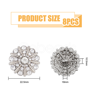 SUPERFINDINGS 8Pcs 1-Hole Alloy Rhinestone Shank Buttons FIND-FH0008-86P-1