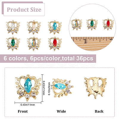 CRASPIRE 36Pcs 6 Colors Alloy Rhinestone Cabochons MRMJ-CP0001-08-1