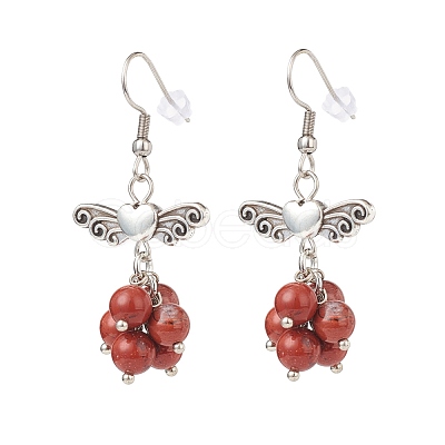 Gemstone Beaded Heart Butterfly Dangle Earrings EJEW-JE05039-1