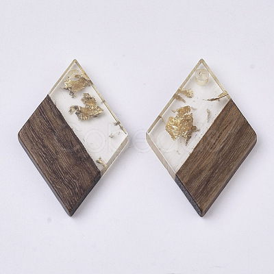 Transparent Resin & Walnut Wood Pendants RESI-T042-01-A01-1