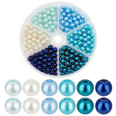 PandaHall Elite 300Pcs 6 Colors Baking Painted Pearlized Glass Pearl Beads HY-PH0001-14-1