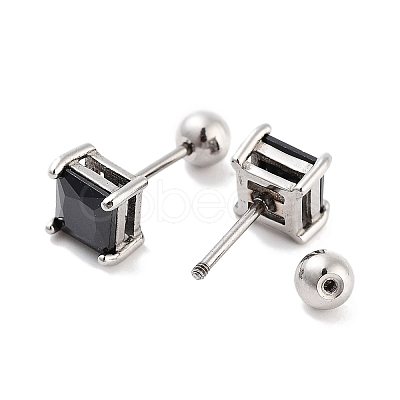 Square 316 Surgical Stainless Steel Pave Cubic Zirconia Ear False Plugs for Women Men EJEW-Z050-34C-02P-1