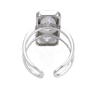 Cubic Zirconia Rectangle Open Cuff Ring RJEW-N037-015-01P-1