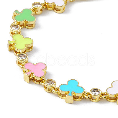 Colorful Enamel Ace & Cubic Zirconia Link Chain Bracelet BJEW-P288-13G-1